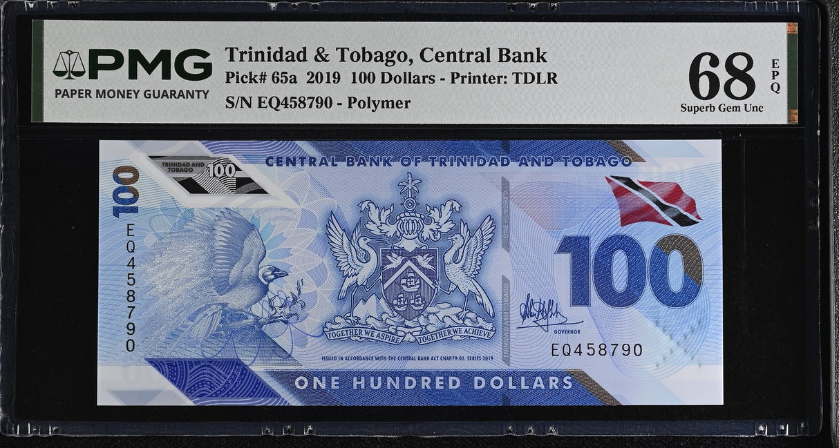 Trinidad & Tobago 100 Dollars 2019 Polymer P 65 a Superb Gem UNC PMG 68 EPQ
