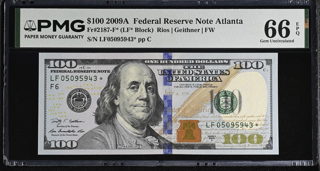 United States 100 Dollars USA 2009A P 536* Rep F Atlanta Gem UNC PMG 66 EPQ
