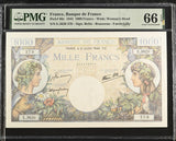 France 1000 Francs 1944 P 96 c Gem UNC PMG 66 EPQ Sign Belin - Rousseau Gilly