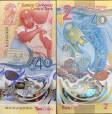 East Caribbean 2 Dollars 2023 2024 40th P 61 Polymer UNC LOT 10 Pcs