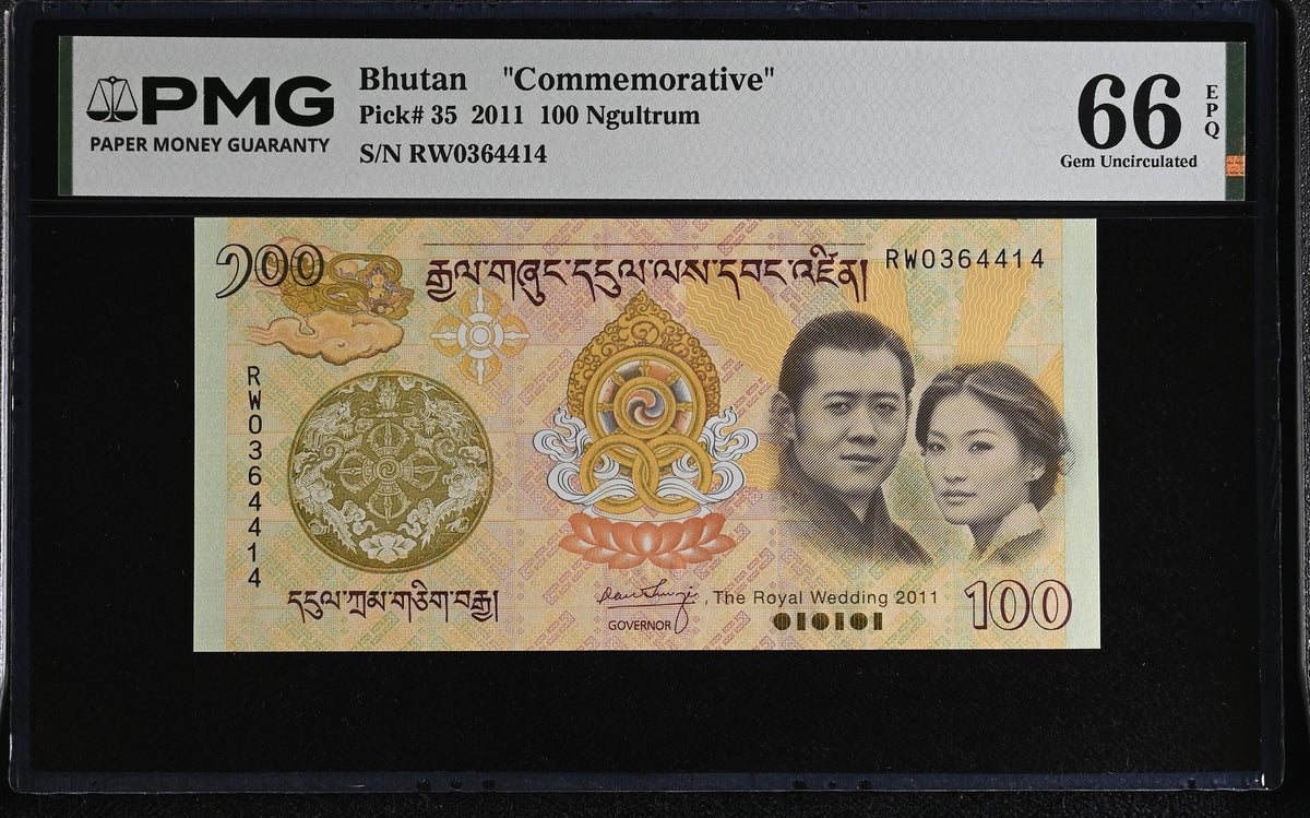 Bhutan 100 Ngultrum 2011 Wedding Commemorative P 35 Gem UNC PMG 66 EPQ