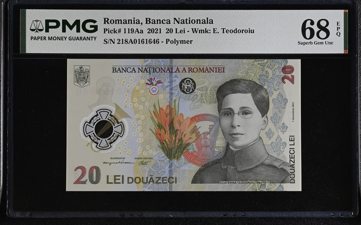 Romania 20 Lei 2021 P 119Aa Polymer Superb Gem UNC PMG 68 EPQ