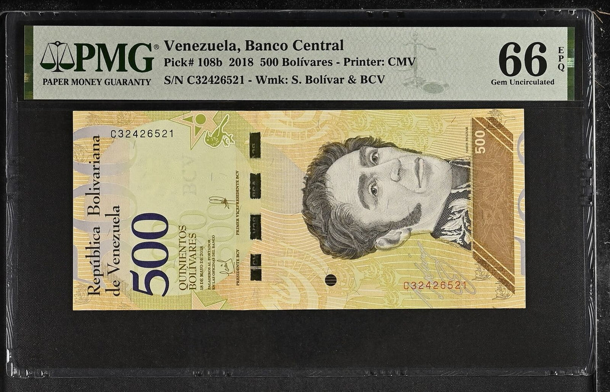 Venezuela 500 Bolivares 2018 P 108 b Gem UNC PMG 66 EPQ
