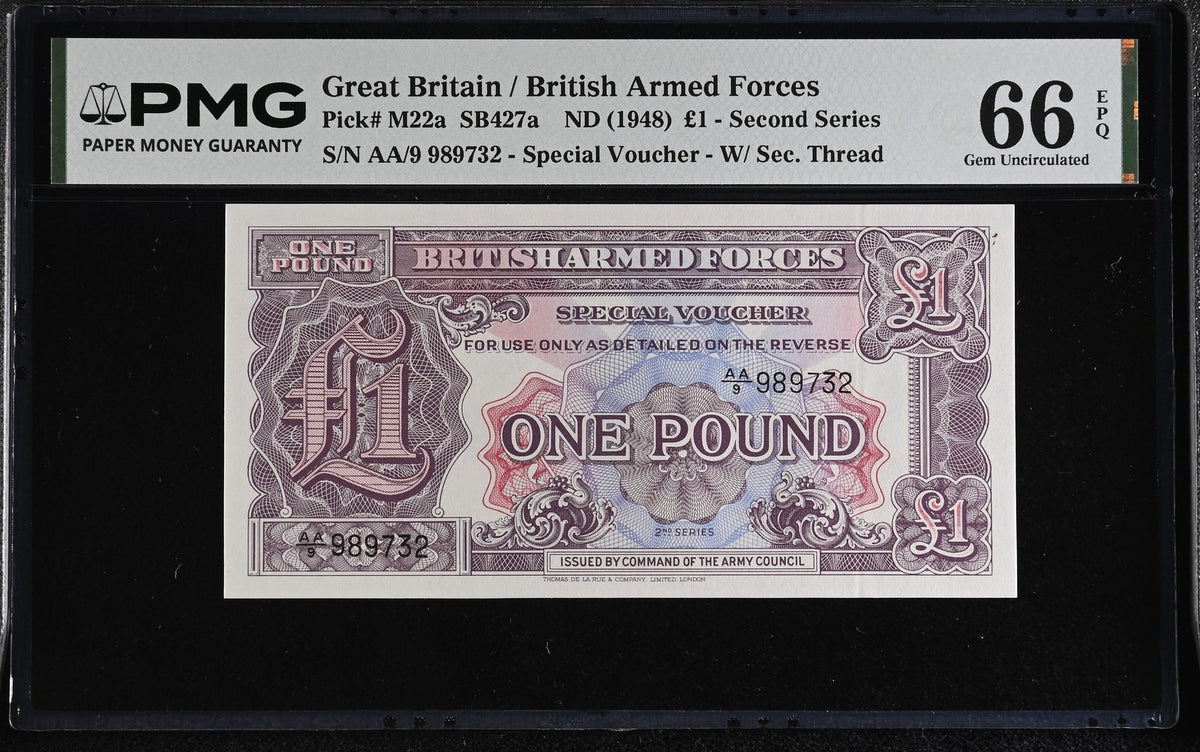 Great Britain 1 Pound ND 1948 P M22 a Gem UNC PMG 66 EPQ , British Armed Forces