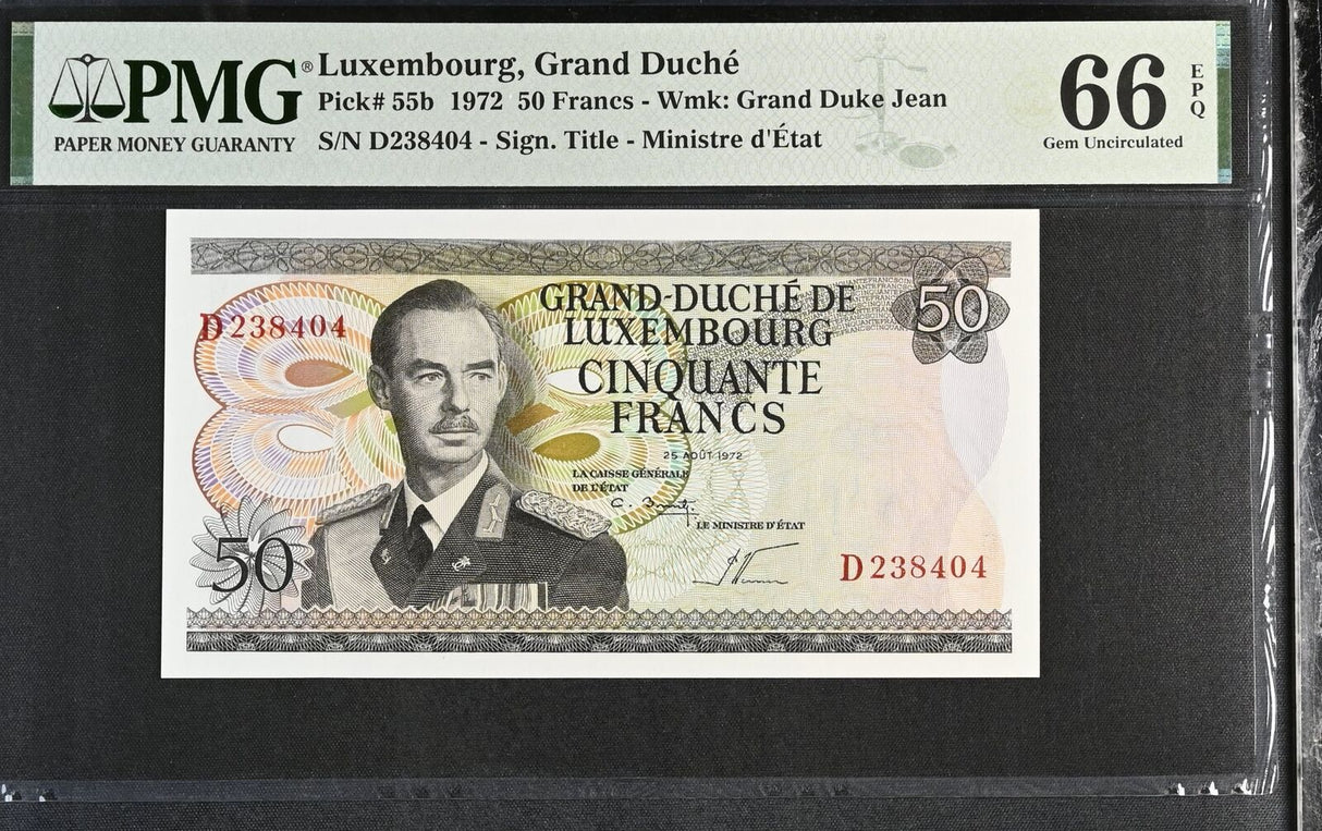LUXEMBOURG 50 FRANCS 1972 P 55 b Gem UNC PMG 66 EPQ