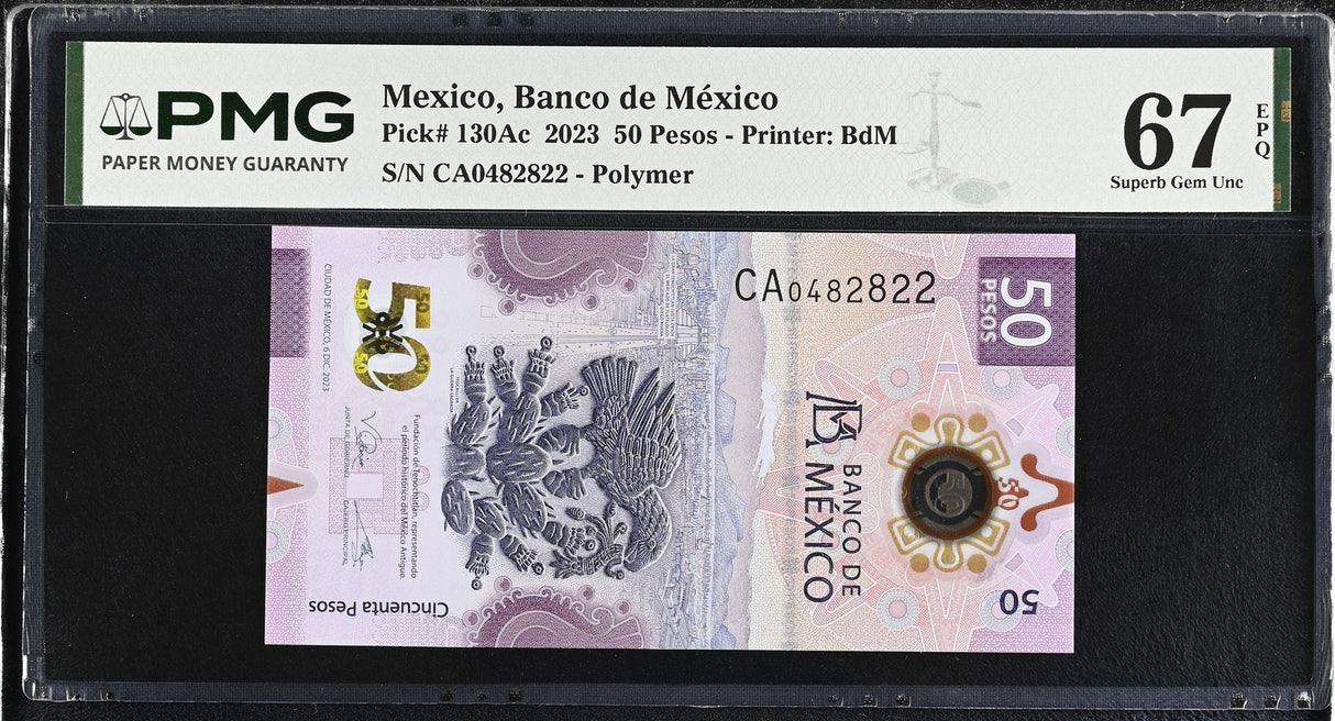 Mexico 50 Pesos 2023 P 130Ac Superb Gem UNC PMG 67 EPQ