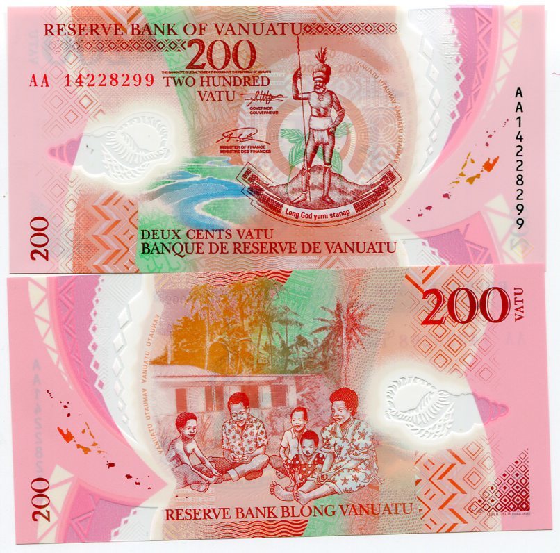 Vanuatu 200 Vatu 2014 P 12 Polymer UNC