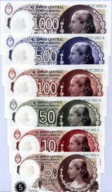 ARGENTINA SET 6 PCS 5 10 50 100 500 1000 PESO FANTASY MONEDA NACIONAL EVA PERON