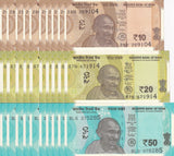 India Set 3 X Lot 10 = 30 UNC 10 20 50 Rupees Mixed Year P 109 110 111