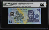 Brunei 1 Ringgit 2007 P 22 b Polymer Gem UNC PMG 66 EPQ , Graded Note
