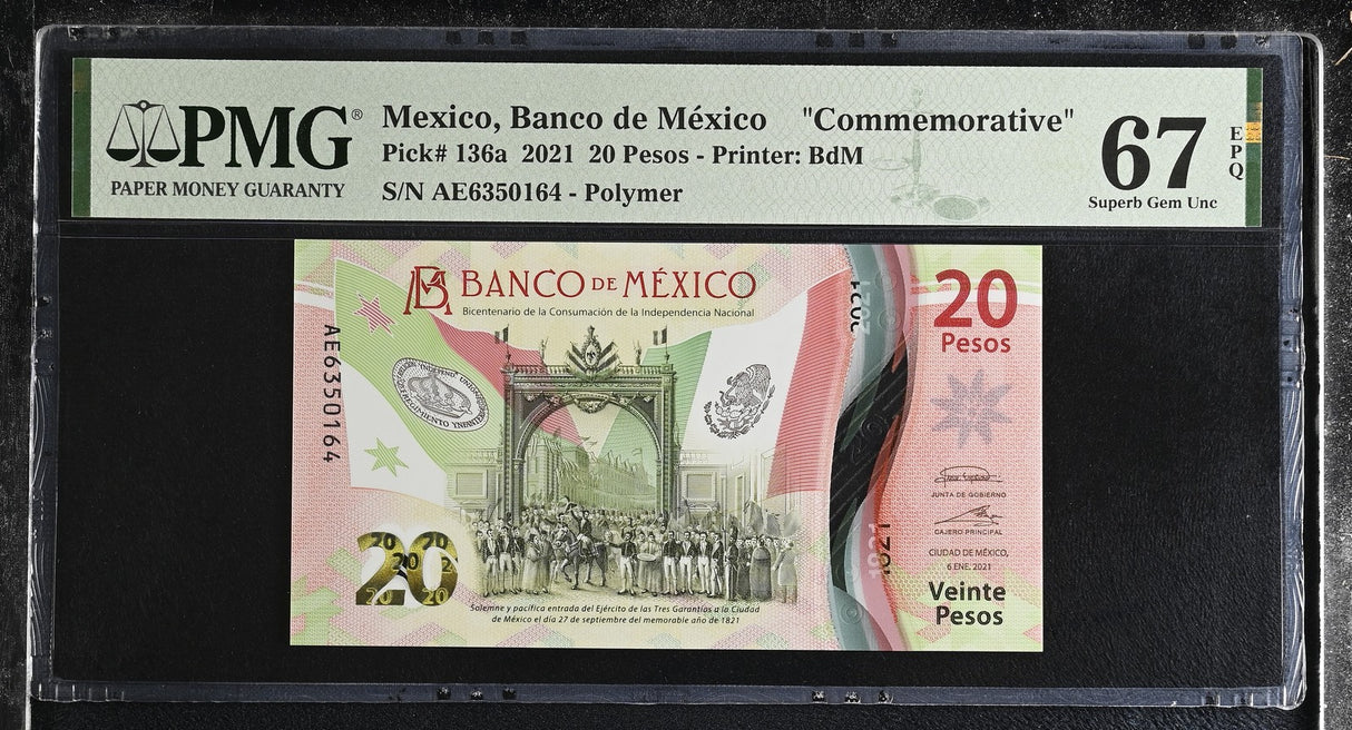 Mexico 20 Pesos 2021 P 136 a Commemorative Superb Gem UNC PMG 67 EPQ