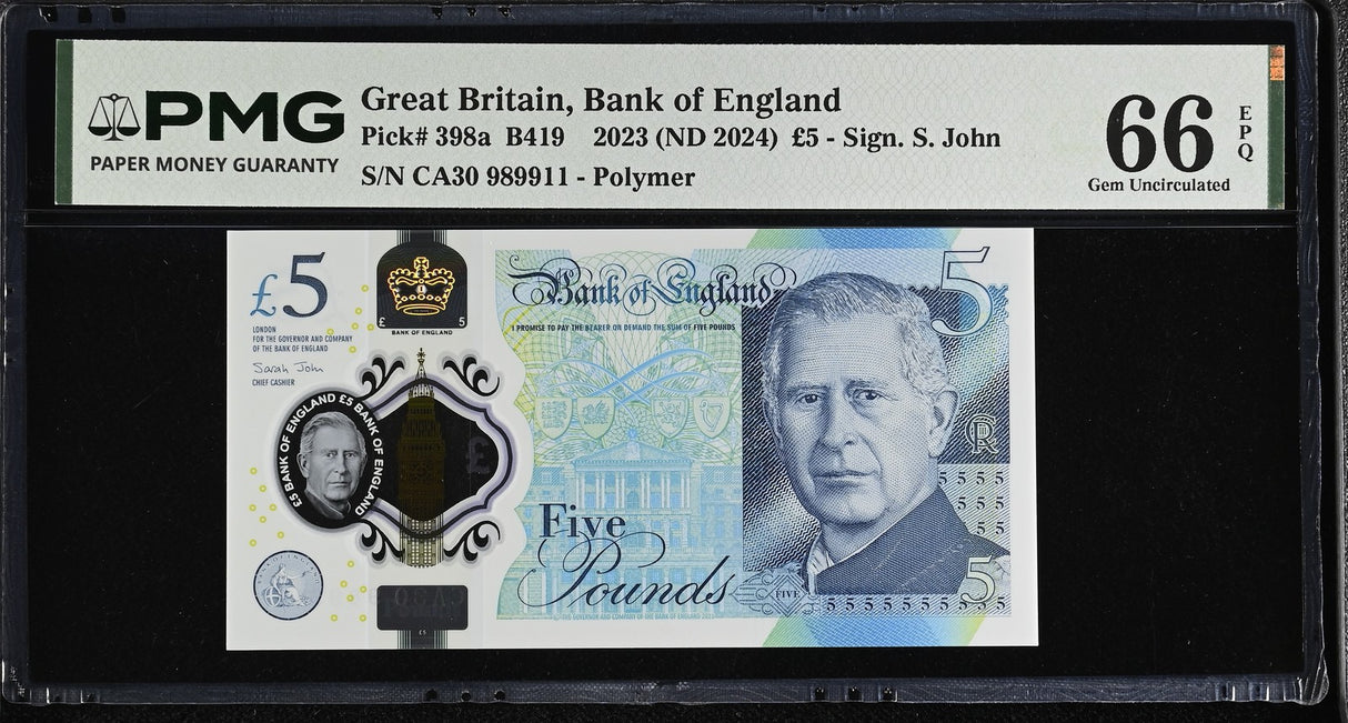 GREAT BRITAIN 5 Pounds 2023 ND 2024 P 398 a Gem UNC PMG 66 EPQ