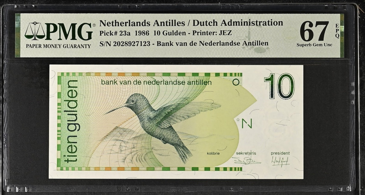 Netherlands Antilles 10 Gulden 1986 P 23 a Superb Gem UNC PMG 67 EPQ