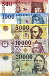 Hungary Set 5 UNC 500 1000 5000 10000 20000 Forint Random Year P 202 203-206 207