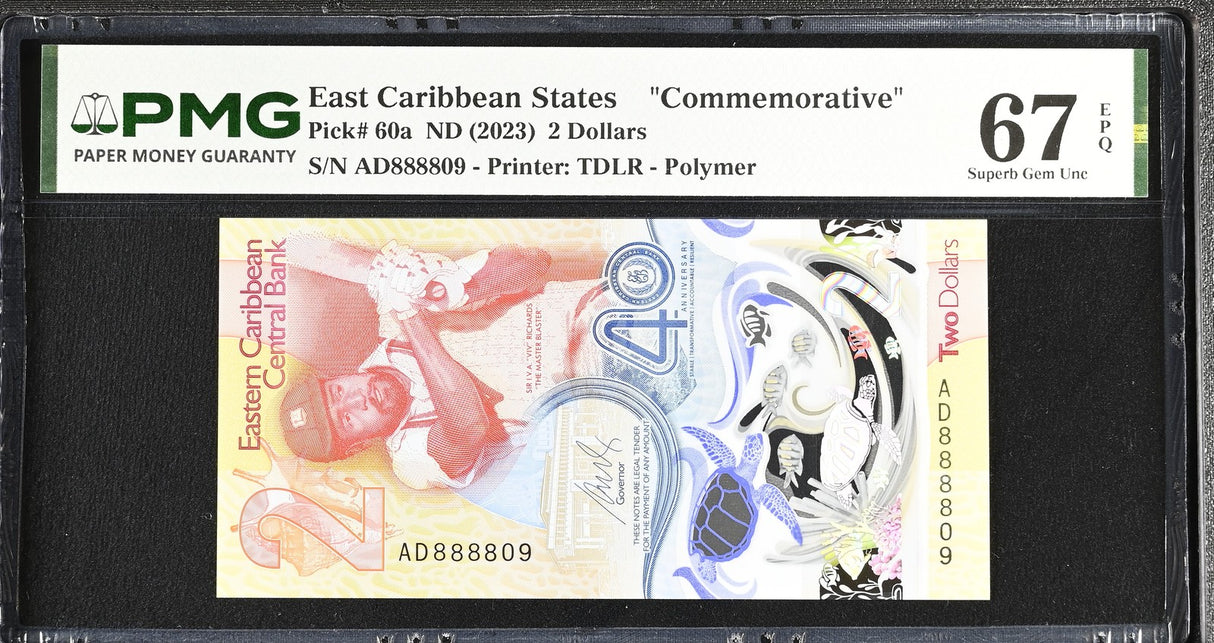 East Caribbean States 2 Dollars ND 2023 P 60 a 888809 Superb Gem UNC PMG 67 EPQ