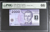 Chile 2000 Pesos 2012 P 162 b Polymer Gem UNC PMG 66 EPQ