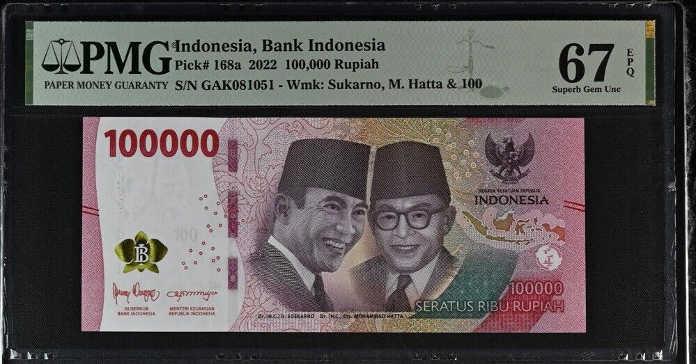 Indonesia 100000 Rupiah 2022 P 168 a Superb Gem UNC PMG 67 EPQ