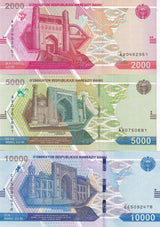 Uzbekistan Set 3 Pcs 2000 5000 10000 Som 2021 2022 P 87 88 89 UNC