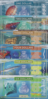 Indian Ocean set 6, 1 2 3 4 5 6 Dollars 2017 Fantasy Manta Ray Jellyfish