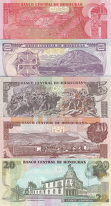 Honduras Set 5 UNC 1-20 Lempiras 2022-2024 P 96 97 98 99 - 100 New Dates