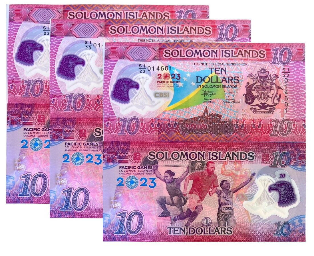 Solomon Islands 10 Dollars ND 2023 P 39 Comm. 17th Pacific polymer UNC LOT 3 PCS