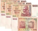 Zimbabwe 1000 Dollars 2007 P 71 UNC LOT 3 PCS