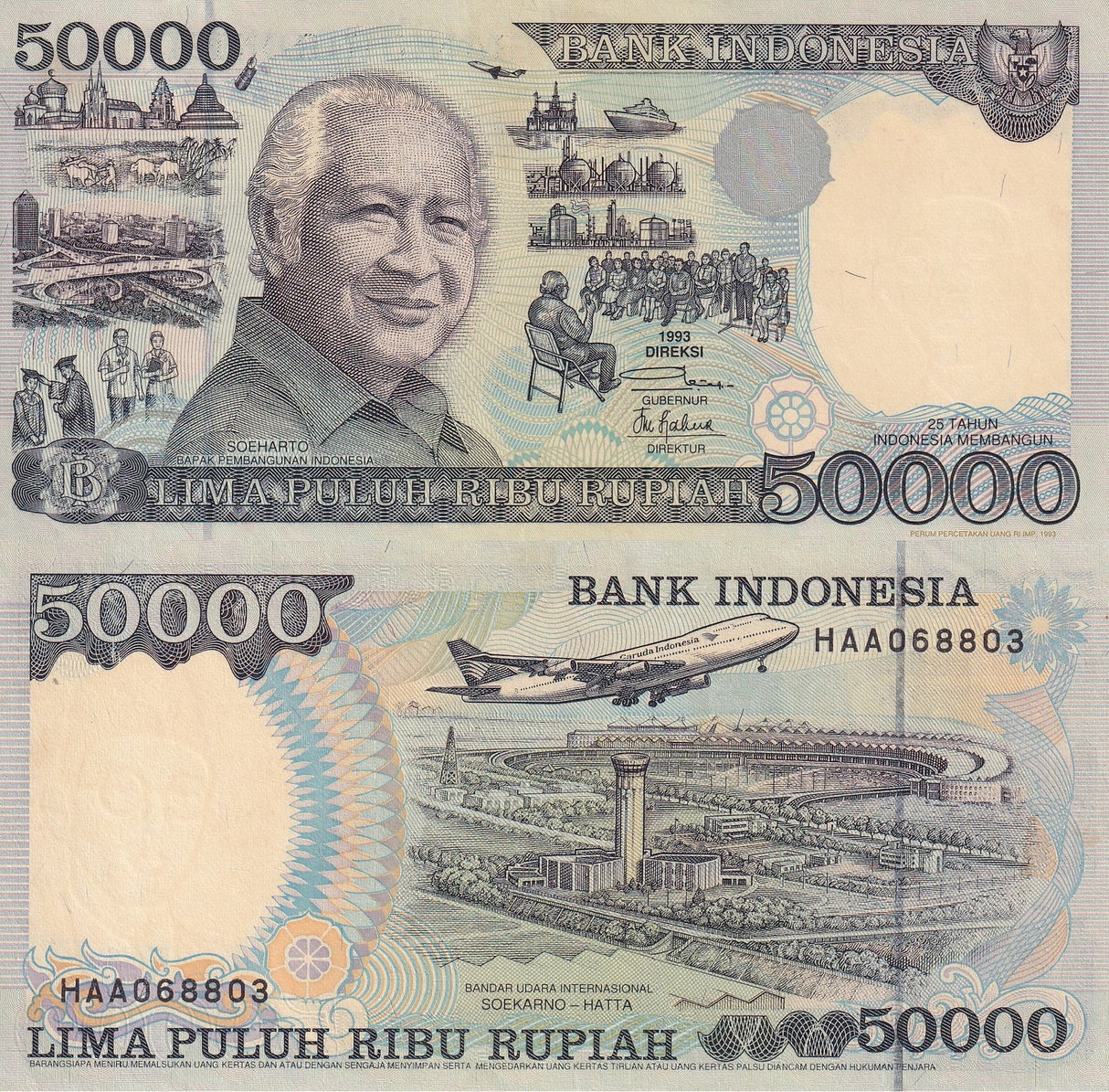 Indonesia 50000 Rupiah 1993 / 1993 P 133 Boeing 747-2U3B Paper AUnc-