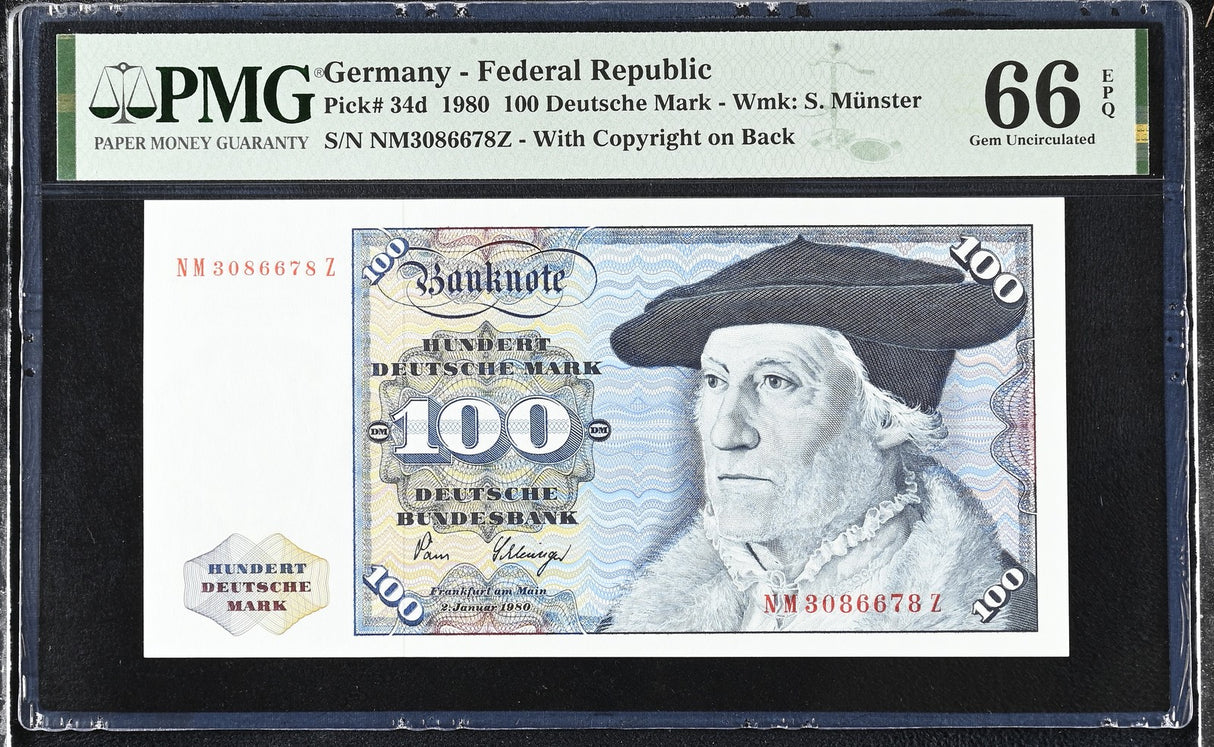 Germany Federal Republic 100 Mark 1980 P 34 d Gem UNC PMG 66 EPQ