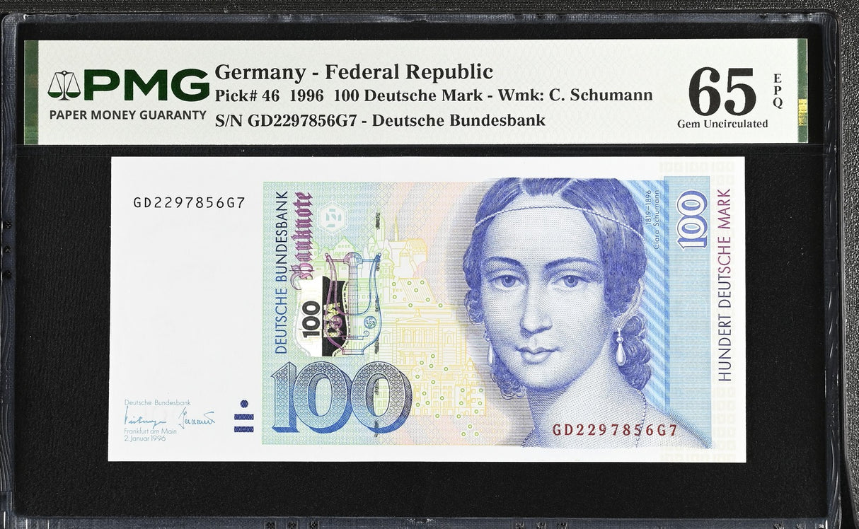 Germany 100 Deutsche Mark 1996 P 46 Gem UNC PMG 65 EPQ , Graded Note