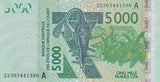 Ivory Coast West African States 5000 Francs 2022 P 117A UNC