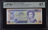 Belize 2 Dollars 1991 P 52 b Superb Gem UNC PMG 67 EPQ