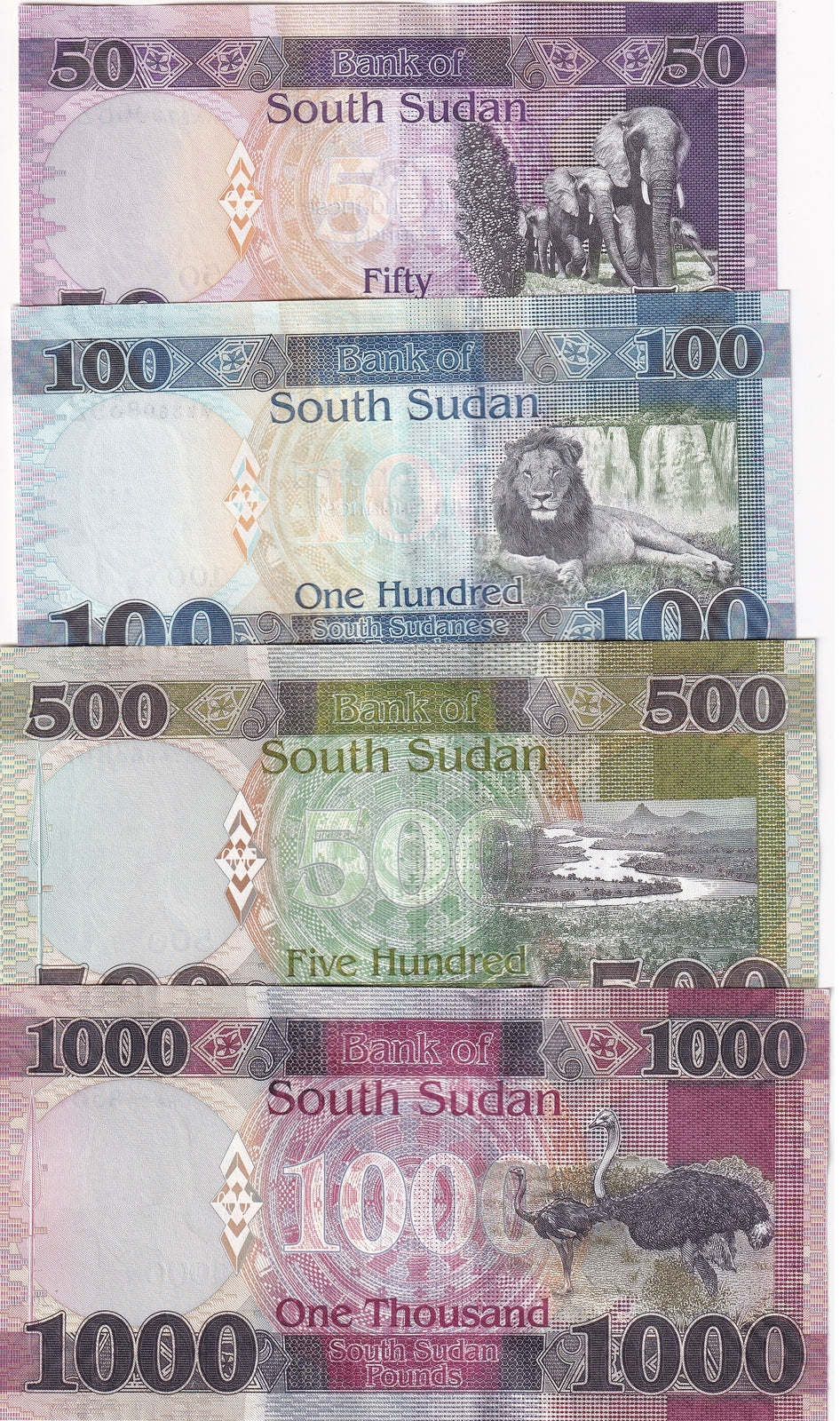 South Sudan Set 4 UNC 50 100 500 1000 Pounds 2019-2024 P 14 15 20 21 NEW