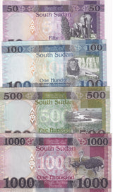 South Sudan Set 4 UNC 50 100 500 1000 Pounds 2019-2024 P 14 15 20 21 NEW
