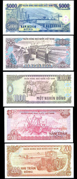 Vietnam Set 5 Pcs 200 500 1000 2000 5000 Dong 1987-91 P 100 101 106 107 108 UNC