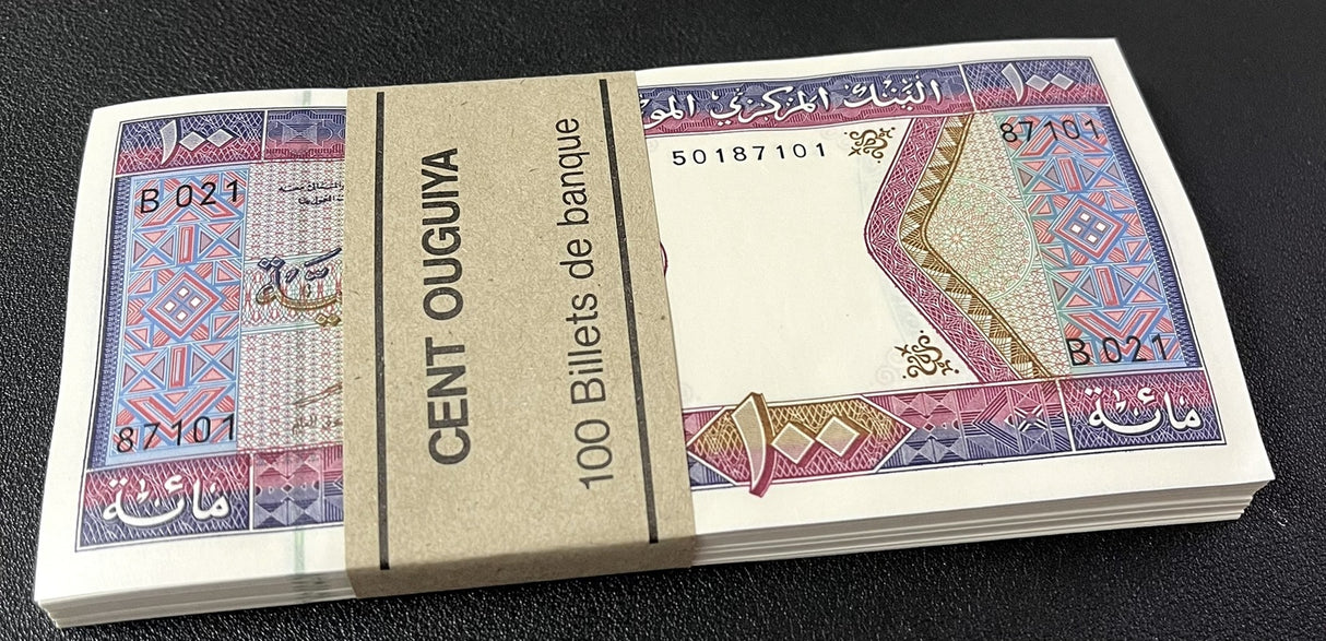 Mauritania 100 Ouguiya 2002 P 4 UNC LOT 100 PCS 1 Bundle NR