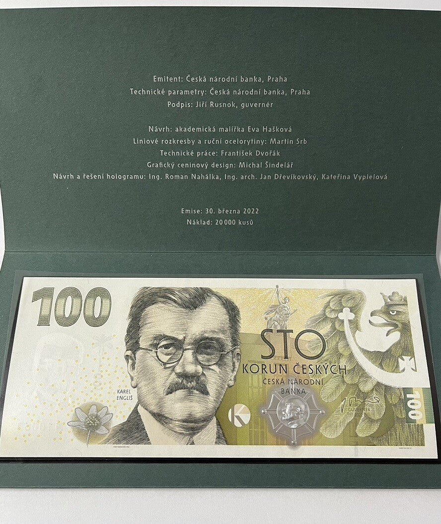 Czech Republic 100 Korun 2022 Commemorative BIG Note P 30 UNC With Folder