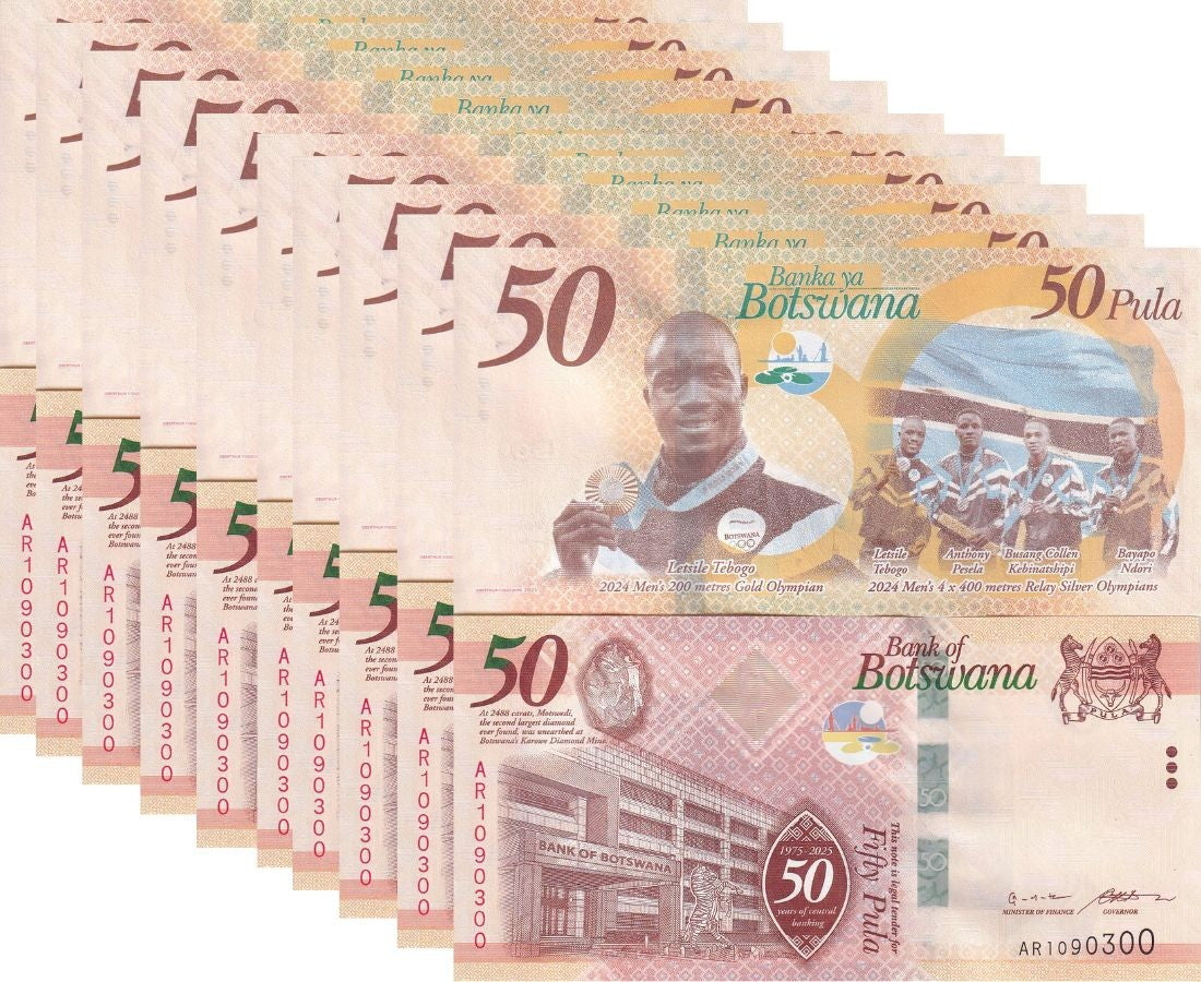 Botswana 50 Pula 2026 1975-2025 50th Commemorative Gold olympic LOT 10 UNC