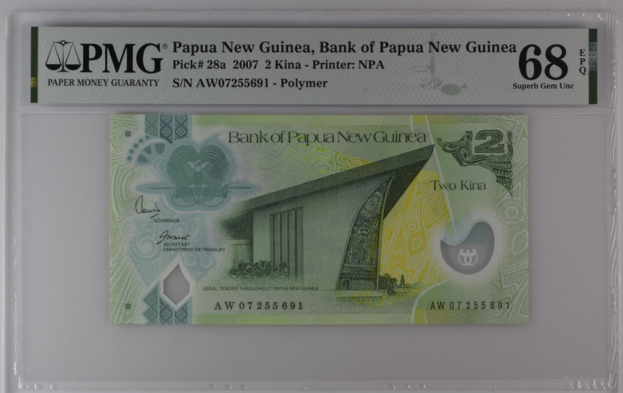 Papua New Guinea 2 Kina 2007 P 28 a Superb Gem UNC PMG 68 EPQ