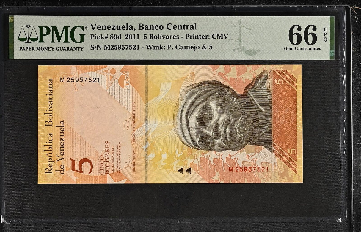 Venezuela 5 Bolivares 2011 P 89 d Gem UNC PMG 66 EPQ TOP POP