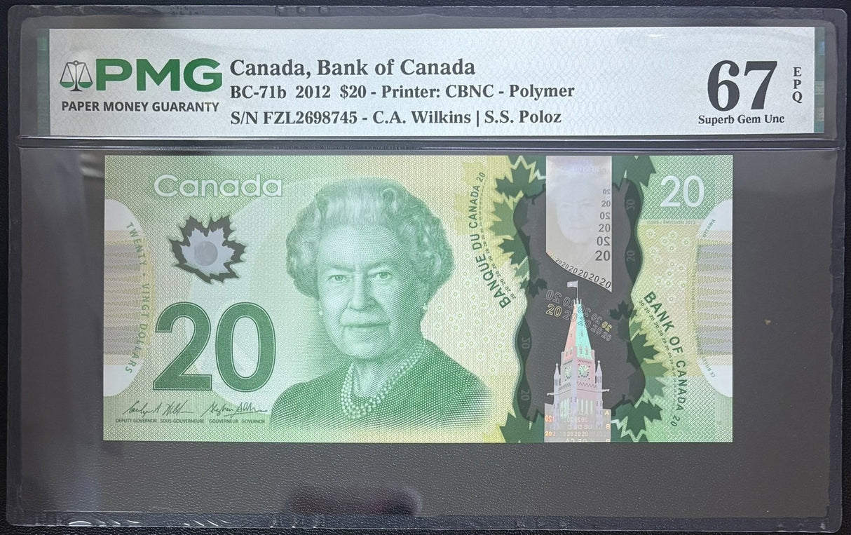 Canada 20 Dollars 2012 Polymer P 108 Wilkins Poloz Superb Gem UNC PMG 67 EPQ
