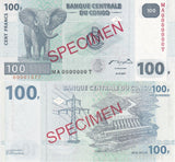 Congo 100 Francs 2007 P 98 Specimen UNC