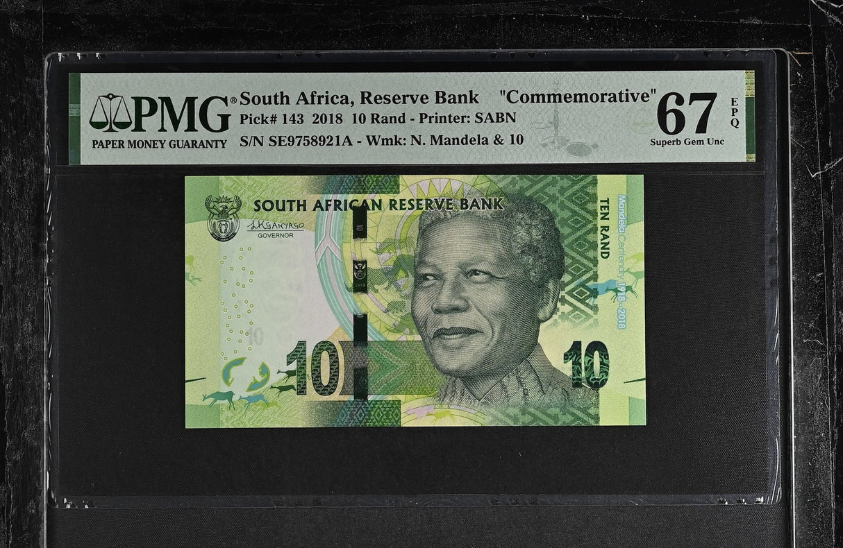 South Africa 10 Rand 2018 P 143 Superb Gem UNC PMG 67 EPQ