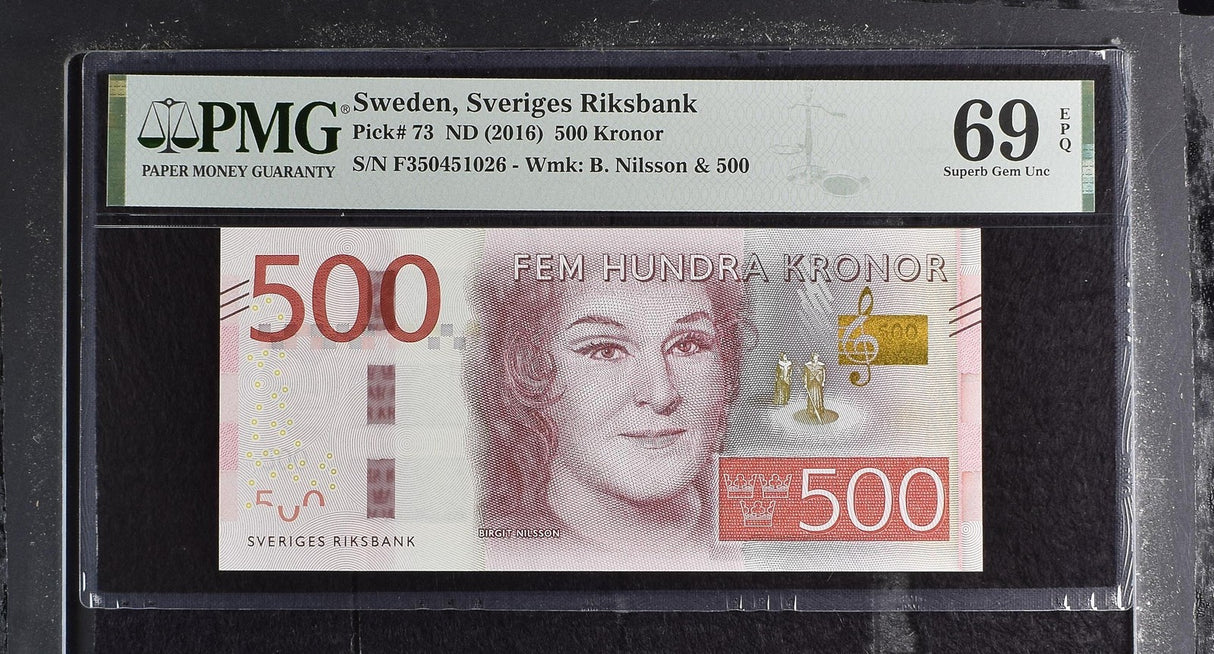 Sweden 500 Kronor ND 2016 P 73 Superb Gem UNC PMG 69 EPQ TOP POP