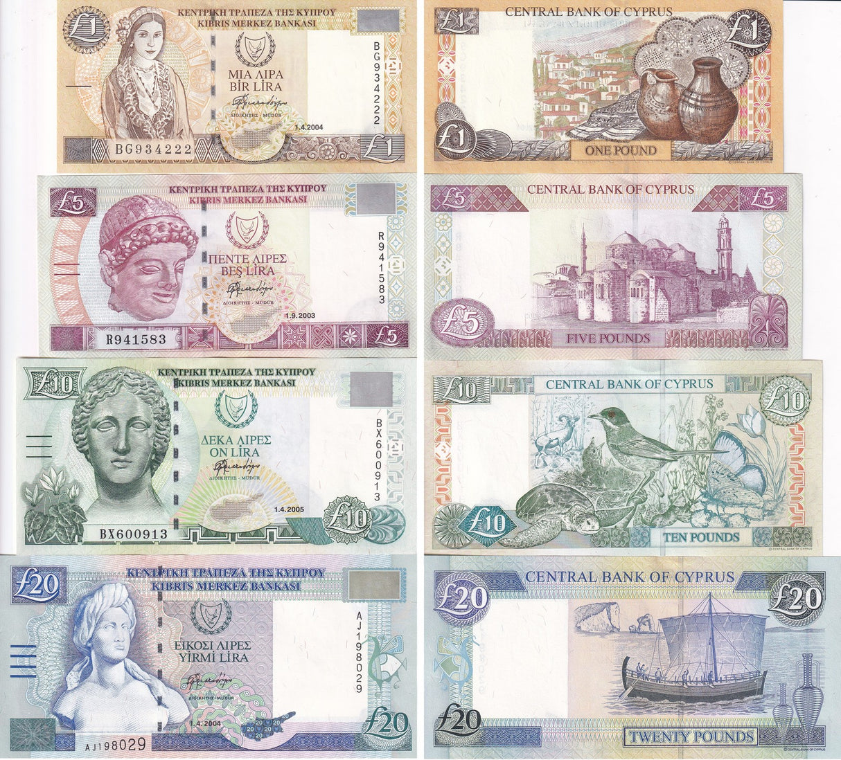 Cyprus Set 4 UNC 1 5 10 20 Pound 2023 - 2005 P 60 61 62 63