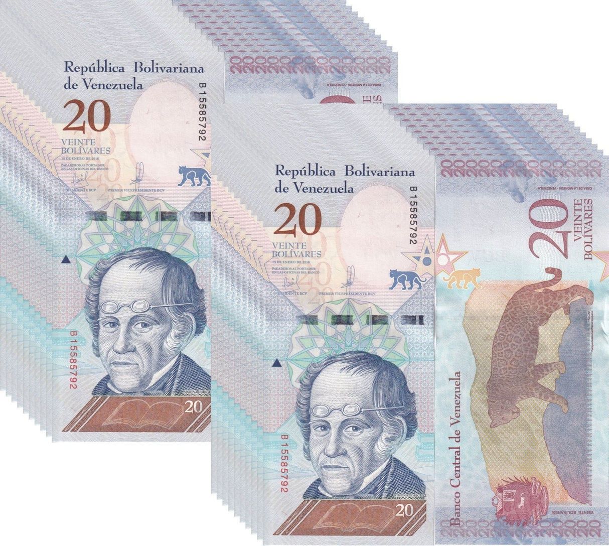Venezuela 20 Bolivares 2018 P 104 JAGUAR LOT 20 UNC