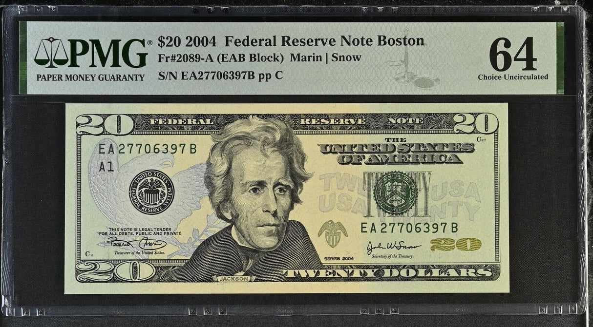 United States 20 Dollars USA 2004 P 521 a Boston Choice UNC PMG 64