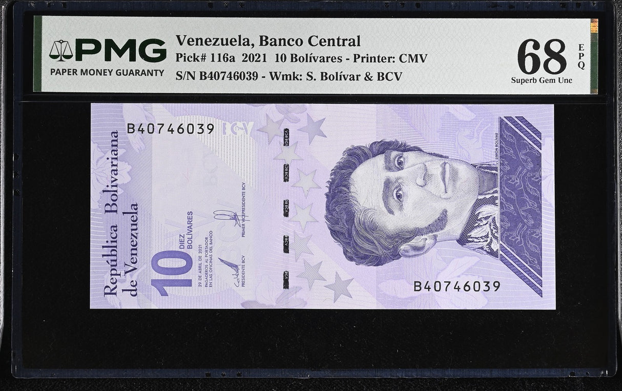 Venezuela 10 Bolivares 2021 P 116 a Superb Gem UNC PMG 68 EPQ