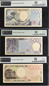 Japan Set 3; 1000 -10000 Yen 2024 P 107-P109 AA-AA Superb Gem UNC PMG 67 68 EPQ