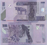 Congo 10000 Francs 2020 P 103 c UNC ,Buffalos, carved statuette , Bird