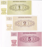 Slovenia Set 3 Pcs 1 2 5 Tolarjev 1990 P 1 2 3 UNC